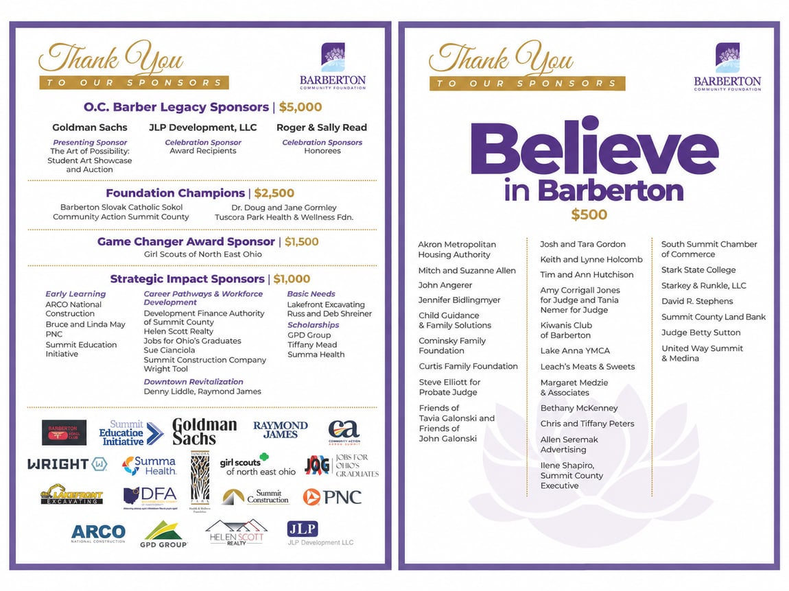 Barberton Sponsors and Donors Thank You