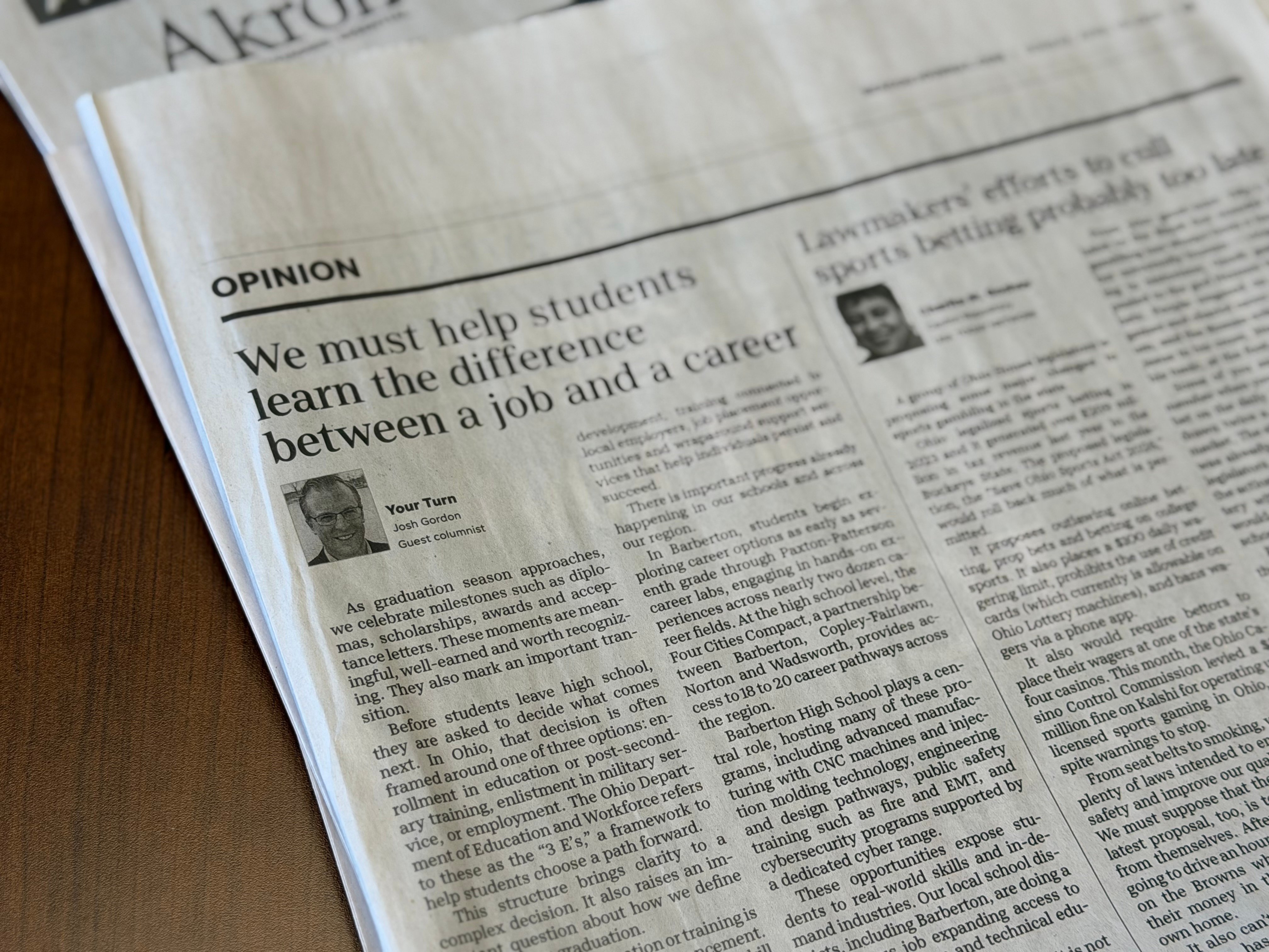 Josh Gordon’s Opinion Piece Featured in Akron Beacon Journal